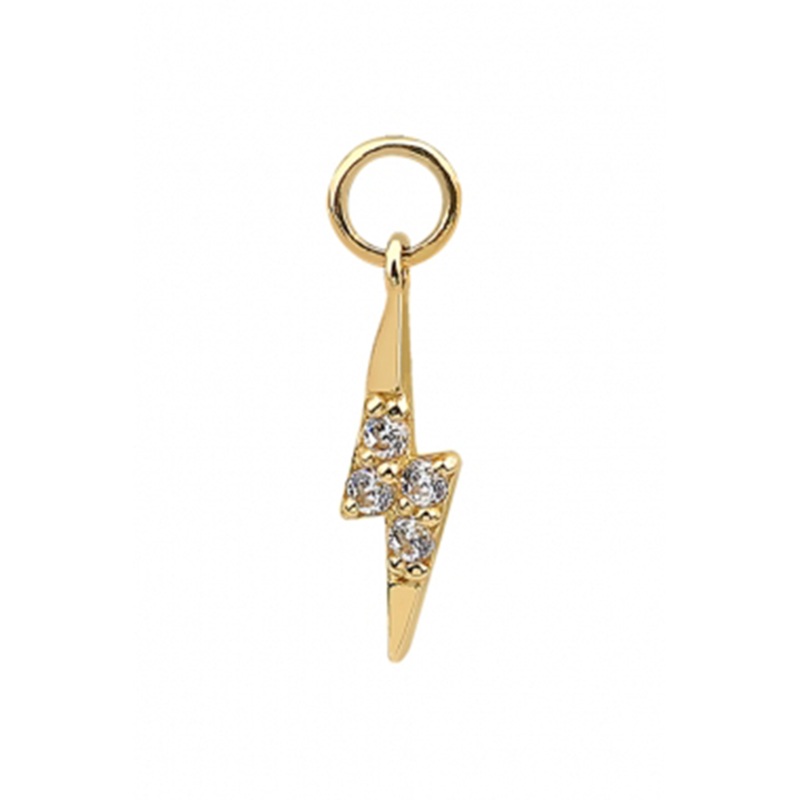 14 Real Solid Gold Minimalist Modern Trendy Dangle Boho Cz Lightning Bolt Hoop Earring Charm 14K Yellow Gold