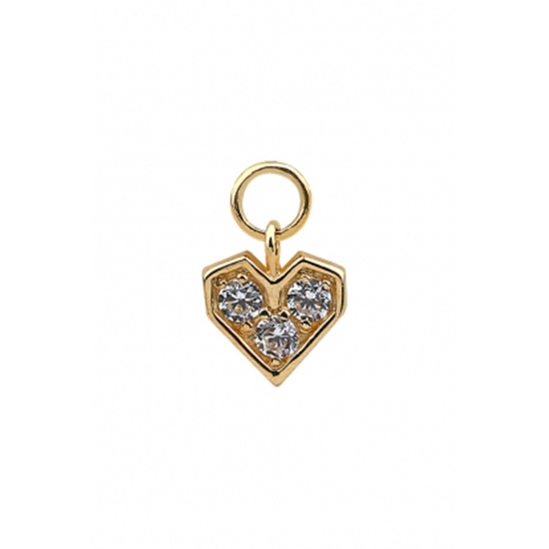 14 Real Solid Gold Minimalist Modern Trendy Dangle Boho Cz Pixel Heart Hoop Earring Charm 14K Yellow Gold