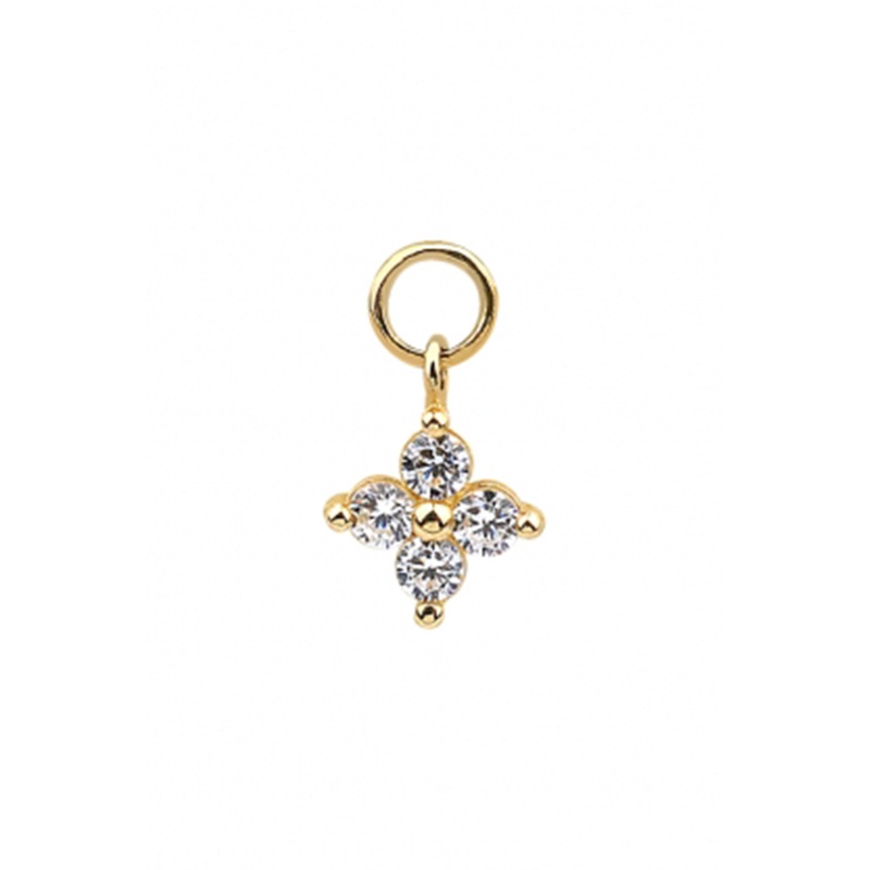14 Real Solid Gold Minimalist Wedding Classic Dangle Boho Cz Clover Flower Hoop Earring Charm 14K Yellow Gold