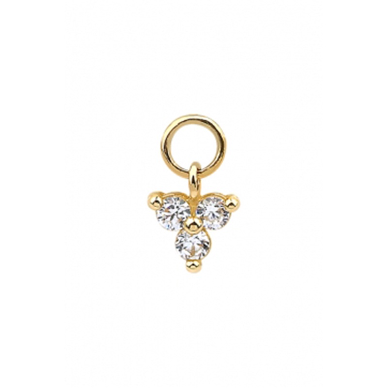 14 Real Solid Gold Minimalist Wedding Classic Dangle Boho Trinity Triple Cz Hoop Earring Charm 14K Yellow Gold