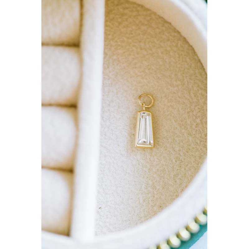 14K Solid Gold  Dangle Boho Cz Tapered Baguette Belly Button Drop Clicker Earring Chain Pendant Charm 14K Yellow Gold