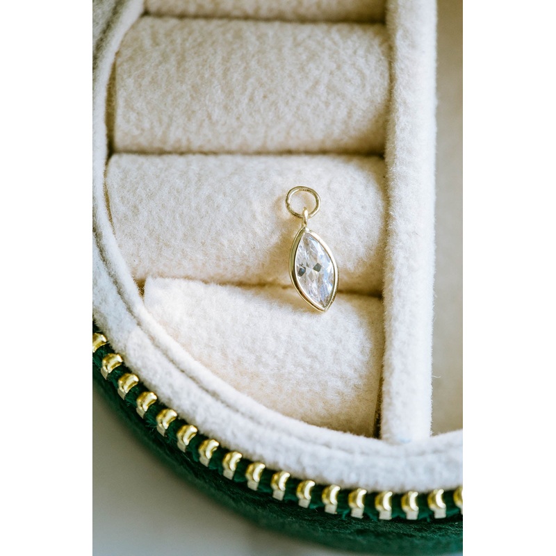 14K Solid Gold  Dangle Boho Marquiese Cz Belly Button Drop Clicker Earring Chain Pendant Charm 14K Yellow Gold