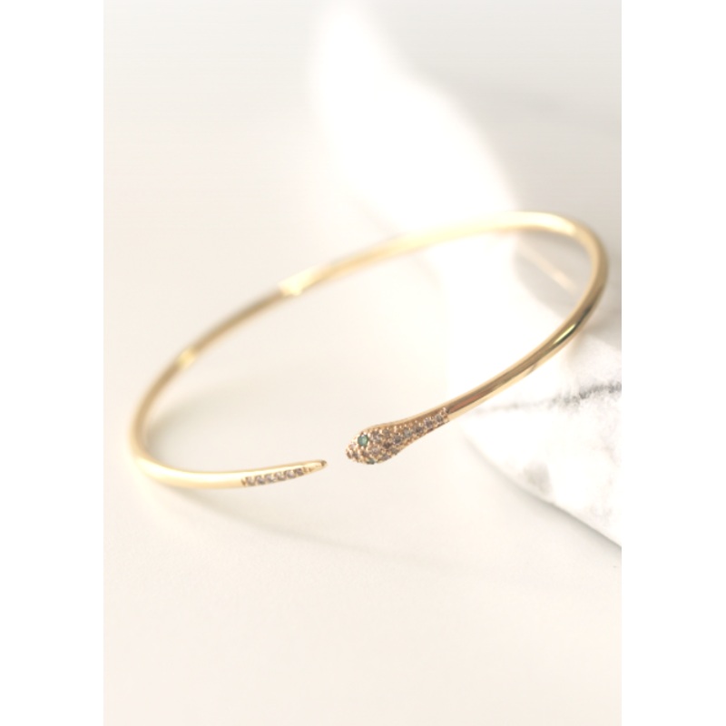 18K 14K Gold Mother’s Bridesmaid Gift Diamond Cuff Blue or Green Eye Antique Snake Bangle Bracelet 14K Yellow Gold 15cm Green Diamond