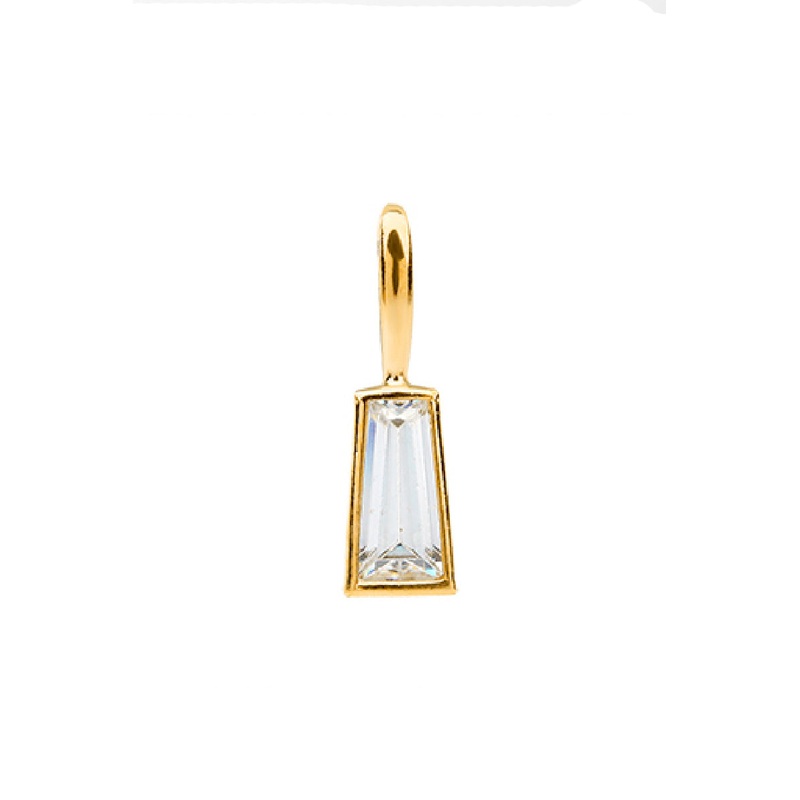 18k 14K Solid Gold Minimalist Classic Dangle Boho Tapered Baguette Cz Pendant Necklace Charm 14K Yellow Gold
