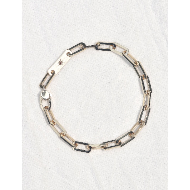 18K 14K Solid Gold Mother’s Gift Natural Diamond Star Sunlight Thick Bold Chain Bracelet 14K Yellow Gold 16.5cm Reddish Orange Diamond