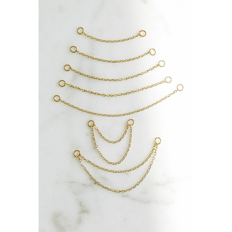 14k Solid Gold Helix Cartilage Conch Double Connected Hoop Ring Earring Piercing Jacket Chain 14K Yellow Gold 2cm – one chain