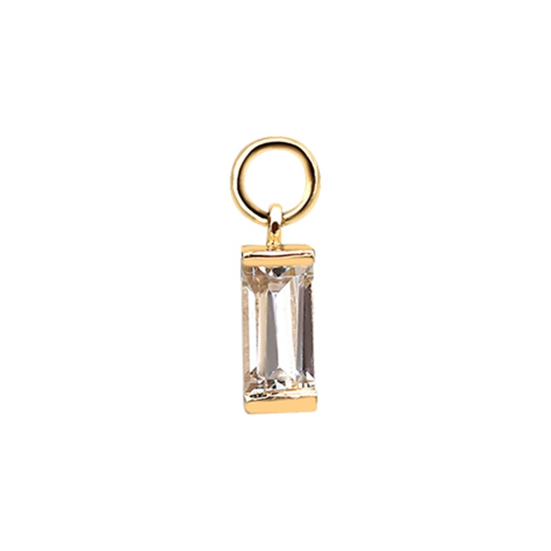 14 Real Solid Gold Minimalist Modern Trendy Dangle Boho Cz Baguette Hoop Earring Charm 14K Yellow Gold