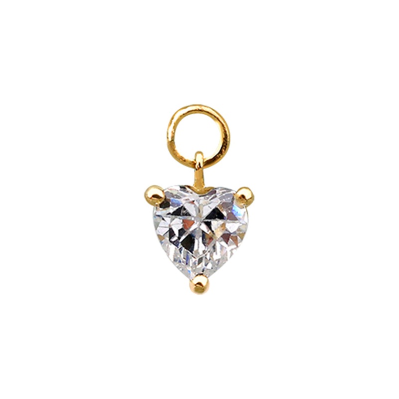 14 Real Solid Gold Minimalist Modern Trendy Dangle Boho Cz Heart Hoop Earring Charm 14K Yellow Gold