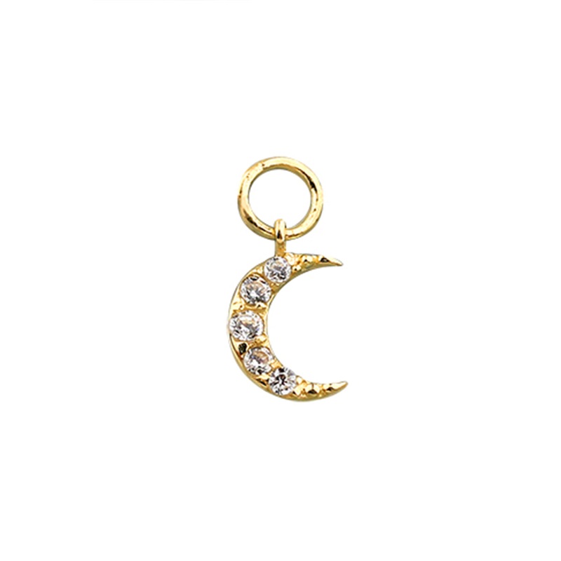 14 Real Solid Gold Minimalist Modern Trendy Dangle Boho Cz Moon Hoop Earring Charm 14K Yellow Gold