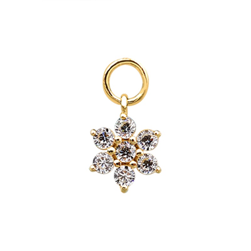 14 Real Solid Gold Minimalist Modern Trendy Dangle Boho Cz Snowflake Hoop Earring Charm 14K Yellow Gold