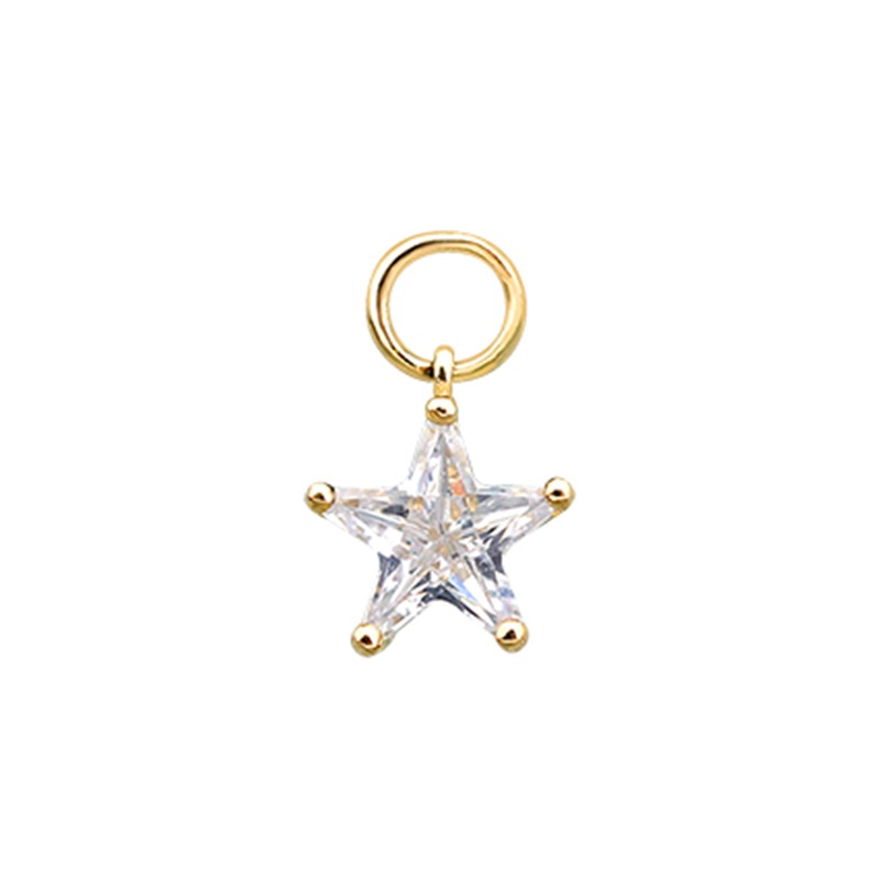 14 Real Solid Gold Minimalist Modern Trendy Dangle Boho Cz Star Hoop Earring Charm 14K Yellow Gold