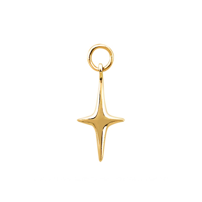 14 Real Solid Gold Minimalist Modern Trendy Dangle Boho Sunlight Star Hoop Earring Charm 14K Yellow Gold