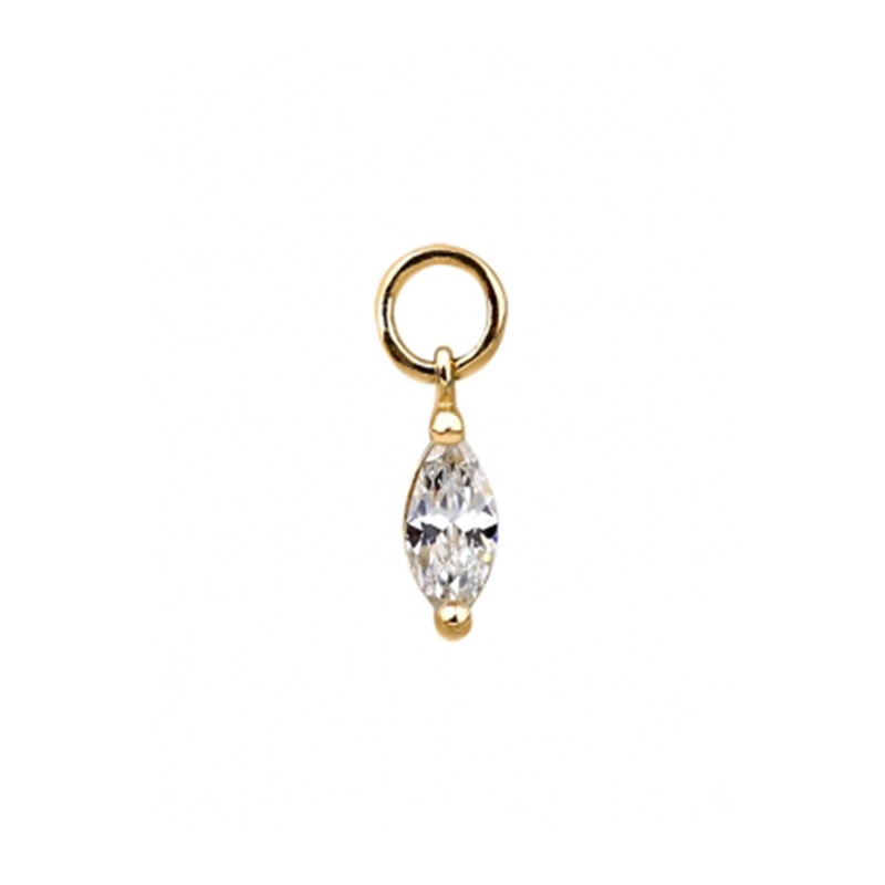 14 Real Solid Gold Minimalist Small Mini Classic Vintage Dangle Boho Cz Marquise Hoop Earring Charm 14K Yellow Gold