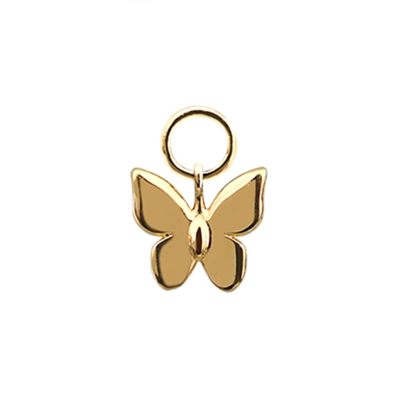 14 Solid Gold Minimalist Modern Trendy Dangle Boho Butterfly Hoop Earring Dangle Charm 14K Yellow Gold