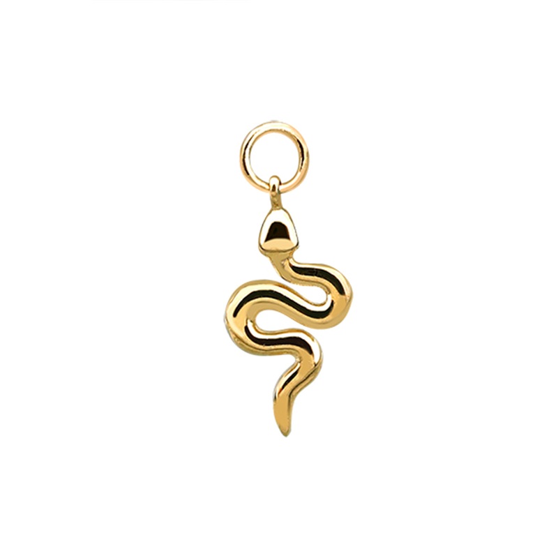 14 Solid Gold Minimalist Modern Trendy Dangle Boho Crawling Snake Hoop Earring Dangle Charm 14K Yellow Gold