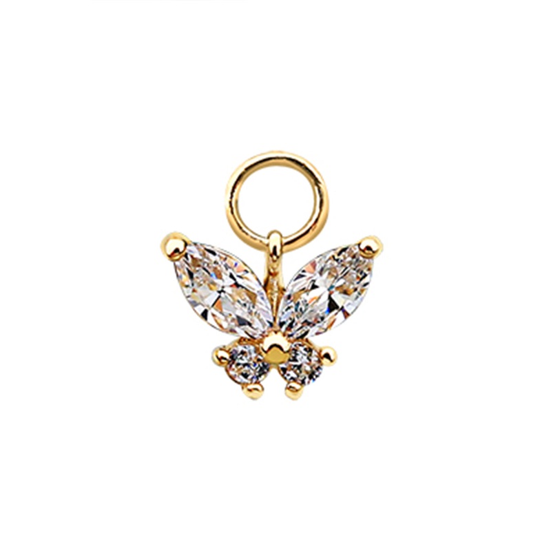 14 Solid Gold Minimalist Modern Trendy Dangle Boho Cz Lucky Butterfly Hoop Earring Charm 14K Yellow Gold