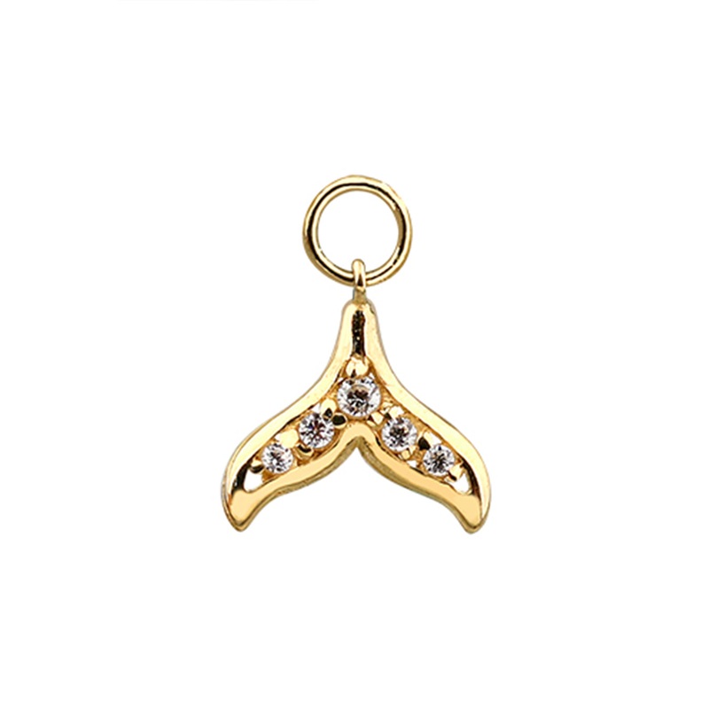 14 Solid Gold Minimalist Modern Trendy Dangle Boho Cz Lucky Whale Tail Hoop Earring Charm 14K Yellow Gold
