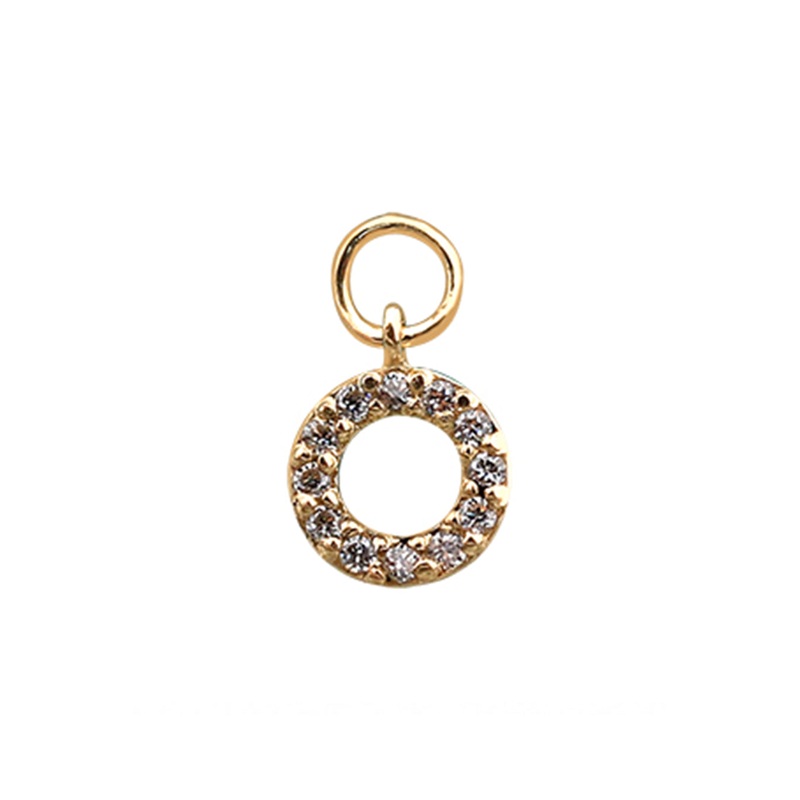 14 Solid Gold Minimalist Modern Trendy Dangle Boho Cz Open Round Hoop Earring Charm 14K Yellow Gold