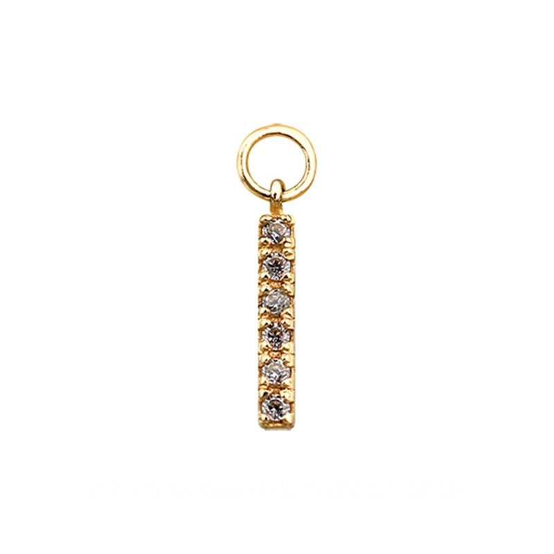 14 Solid Gold Minimalist Modern Trendy Dangle Boho Cz Stick Bar Hoop Earring Charm 14K Yellow Gold