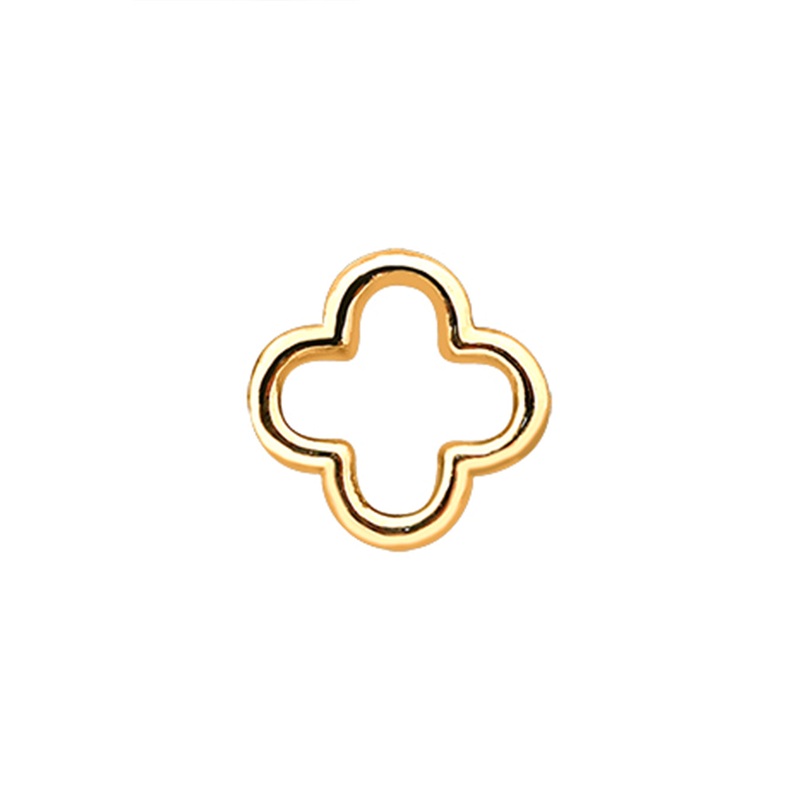 14 Solid Gold Minimalist Modern Trendy Dangle Boho Open Four Leaf Clover Hoop Earring Charm 14K Yellow Gold
