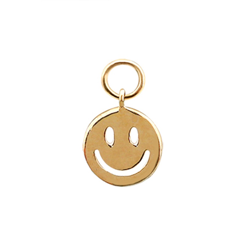 14 Solid Gold Minimalist Modern Trendy Dangle Boho Smile Hoop Earring Dangle Charm 14K Yellow Gold