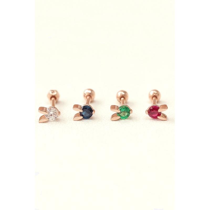 14K Solid Gold Cz Rabbit Helix Tragus Cartilage Inner Conch Internally Threaded Flat Back Labret