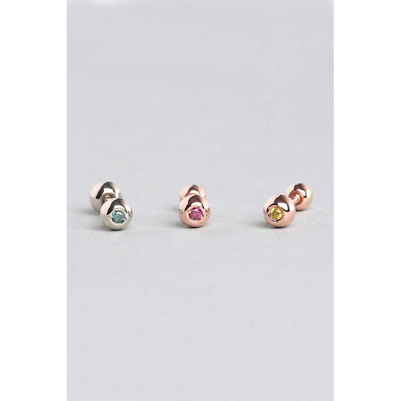 14K Solid Gold Round Natural Diamond Helix Tragus Cartilage Conch Internally Threaded Flat Back Labret Natural White Diamond