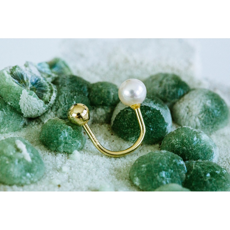 14k Yellow Gold Fresh Water Pearl  Round Ball Circular Ear Earring Piercing 14K Yellow Gold 3mm
