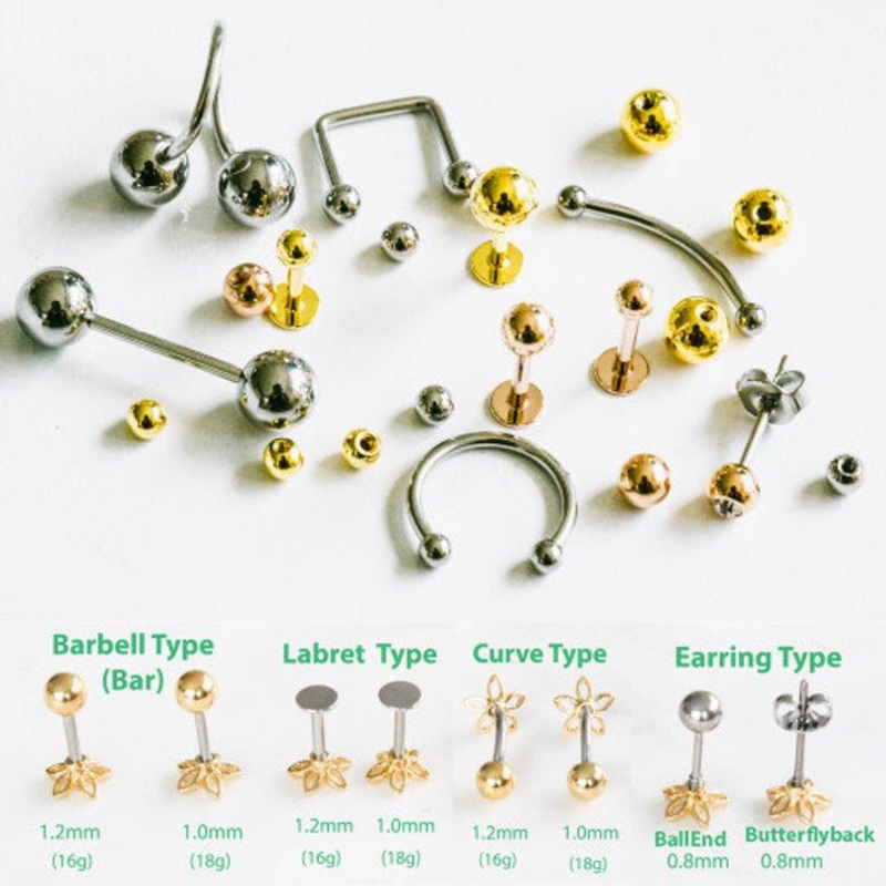 Spiral Circular Twist Labret Piercing Bar Pin Ball Replacement Labret Gold 16g 4mm