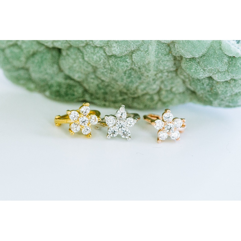 14k Gold Plated Simulated Round Circle Ball Tragus Cartilage flower Clicker Hoop Ring Earring Piercing For Women Gold
