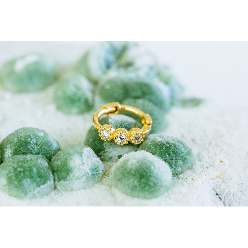 14k Gold Plated Simulated Round Circle Ball Tragus Cartilage Three Cubic Clicker Hoop Ring Earring Piercing For Women Gold