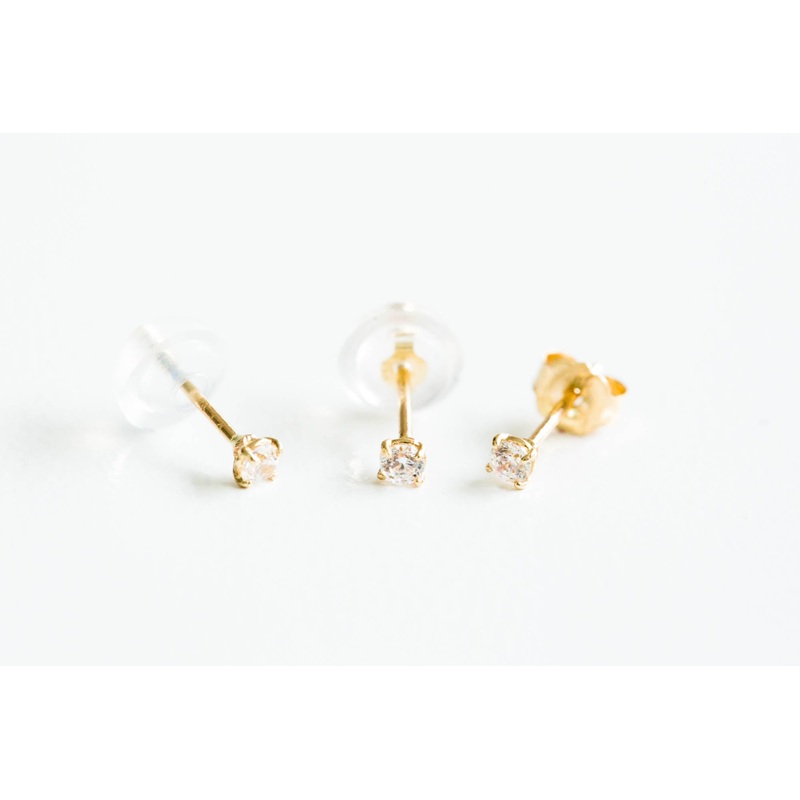 14k Real Gold Simple Cz Single Earring 2mm Silicon