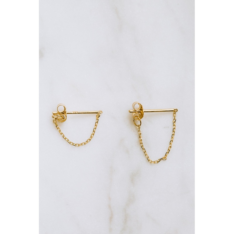 14k Real Solid Gold Cartilage Helix Minimalist Chain Drop Dangle Ear Jacket Stud Post Single Earring For Women Men White Rose Gold Jewelry 14K Gold Short