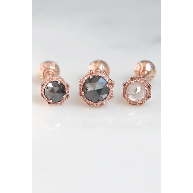 14K Solid Gold 4mm Rough Diamond Helix Tragus Cartilage Conch Internally Threaded Flat Back Labret Rough Blue Diamond