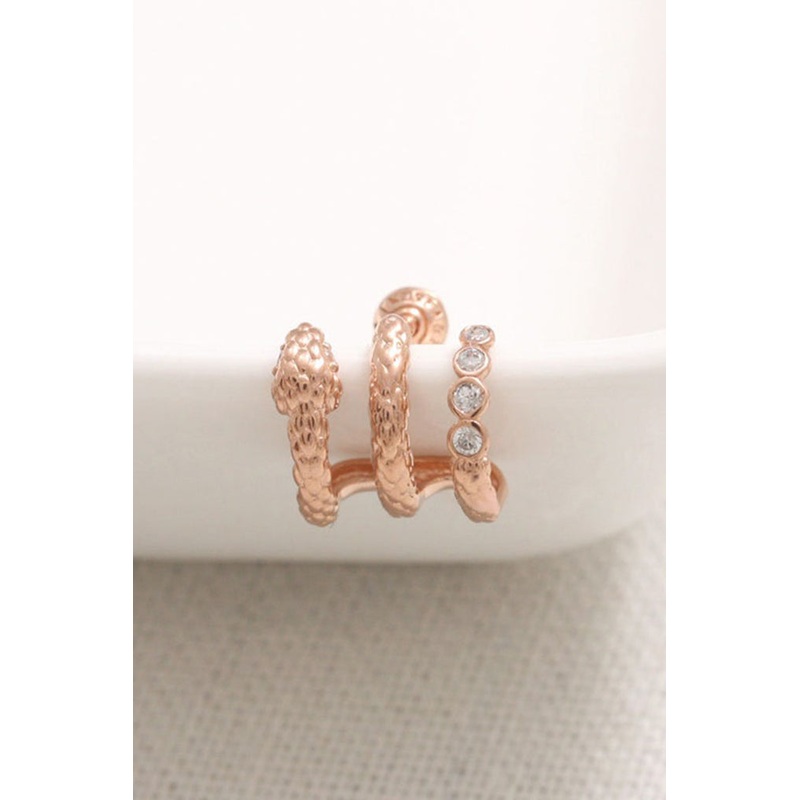 14K Solid Gold CZ Snake Ear Hoop Stud Cartilage Tragus Helix Conch Lobe Piercing Earring Internally Threaded Flat Back Labret
