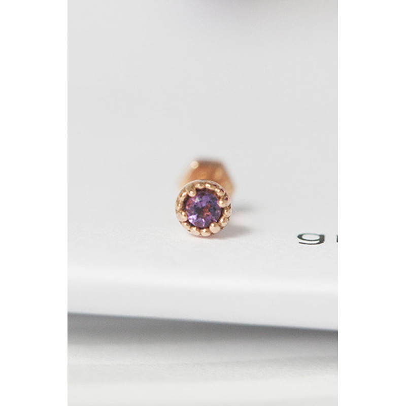 14k Solid Gold Natural Amethyst Tragus Helix Conch Cartilage Internally Threaded Flat Back Labret