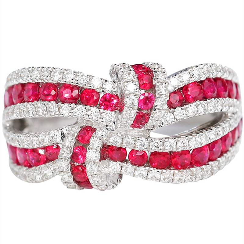 1.5CTW Diamond and Ruby Knot Statement Ring 14k Gold