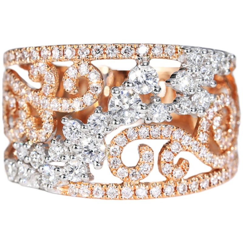 1.1CTW Diamond Lace Filigree Hollow Caved Wide Band 14k Gold