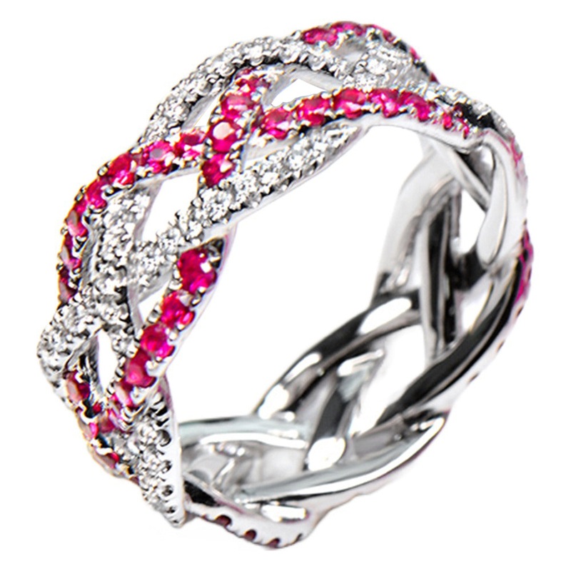 1.6CTW Diamond and Ruby Infinity Weave Full Eternity Ring 14k White Gold