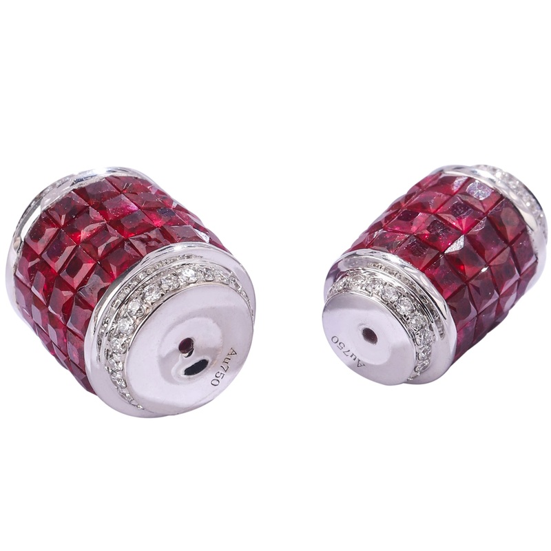 18k Gold Diamond and Ruby Cylinder Spacer Bead Small