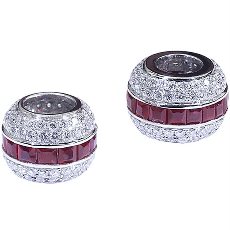 Solid 18k Gold Diamond and Ruby Pave Spacer Bead 18k Gold Type A