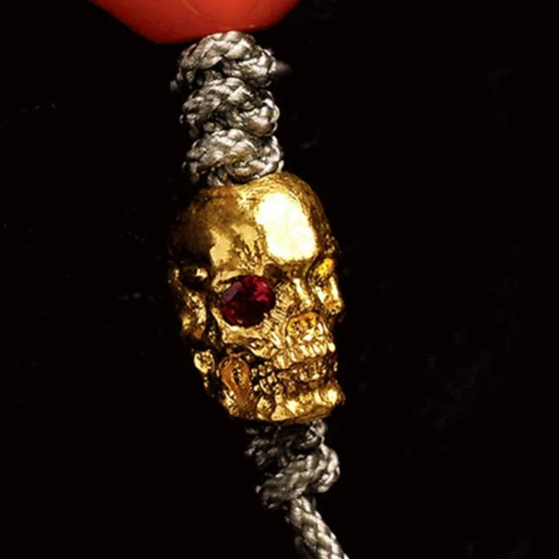 Solid 18k Gold Skull Bead Charm with Ruby Eye 18k Yellow Gold Small