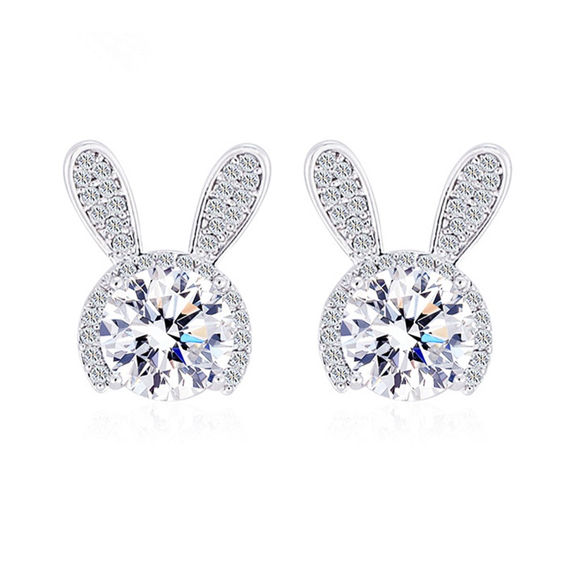 1.20CTW Diamond Bunny Rabbit Stud Earrings 14k White Gold