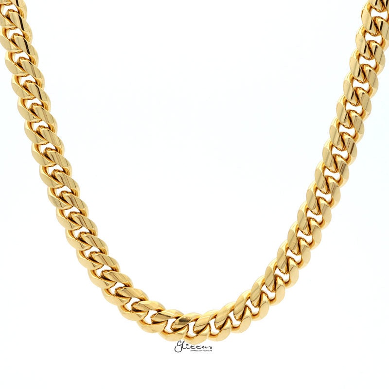 18K Gold Plated Stainless Steel Miami Cuban Curb Chain Necklace – 10mm Width