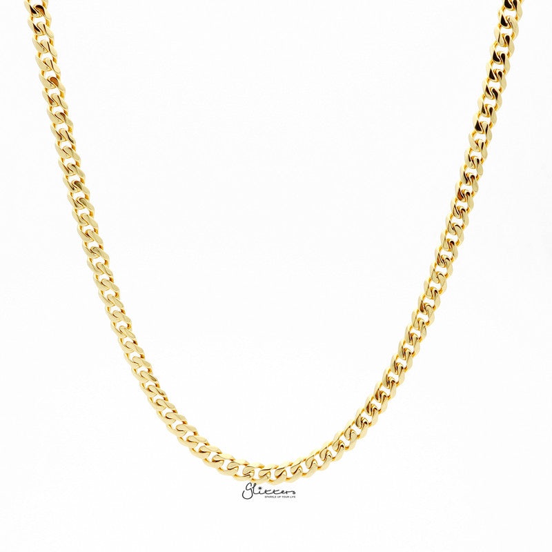 Gold I.P Stainless Steel Beveled Cuban Chain Necklace – 5.5mm width