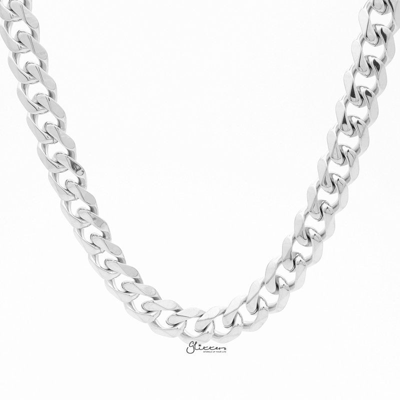 Stainless Steel Beveled Cuban Chain Necklace – 13mm width