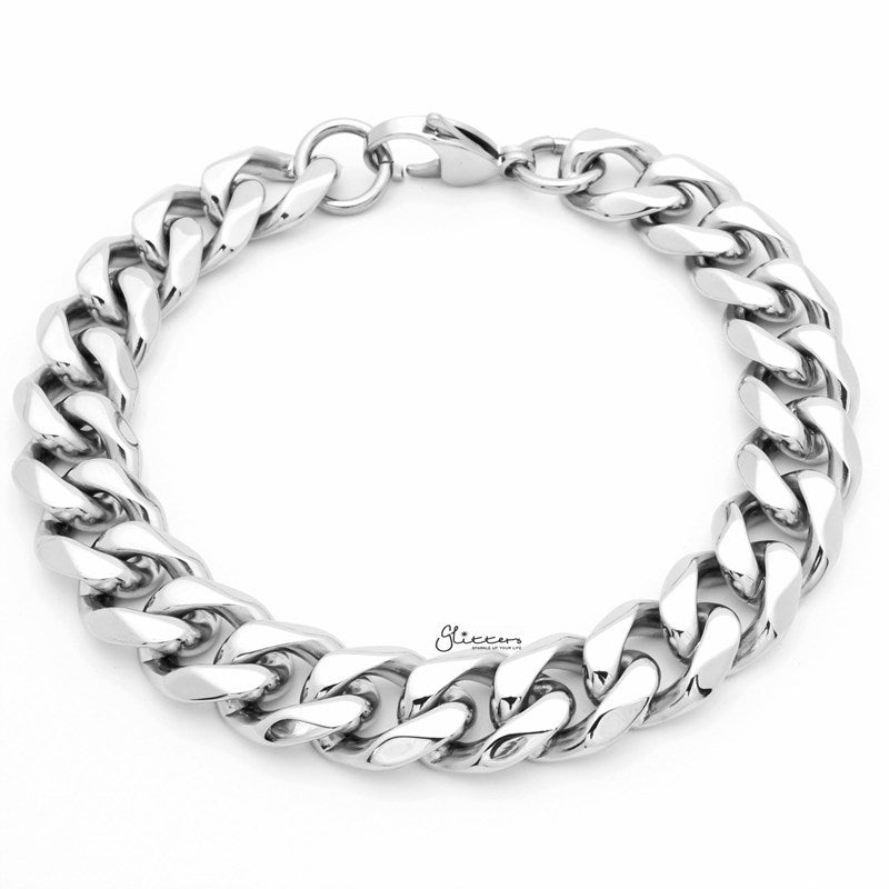 13mm Stainless Steel Beveled Cuban Chain Bracelet
