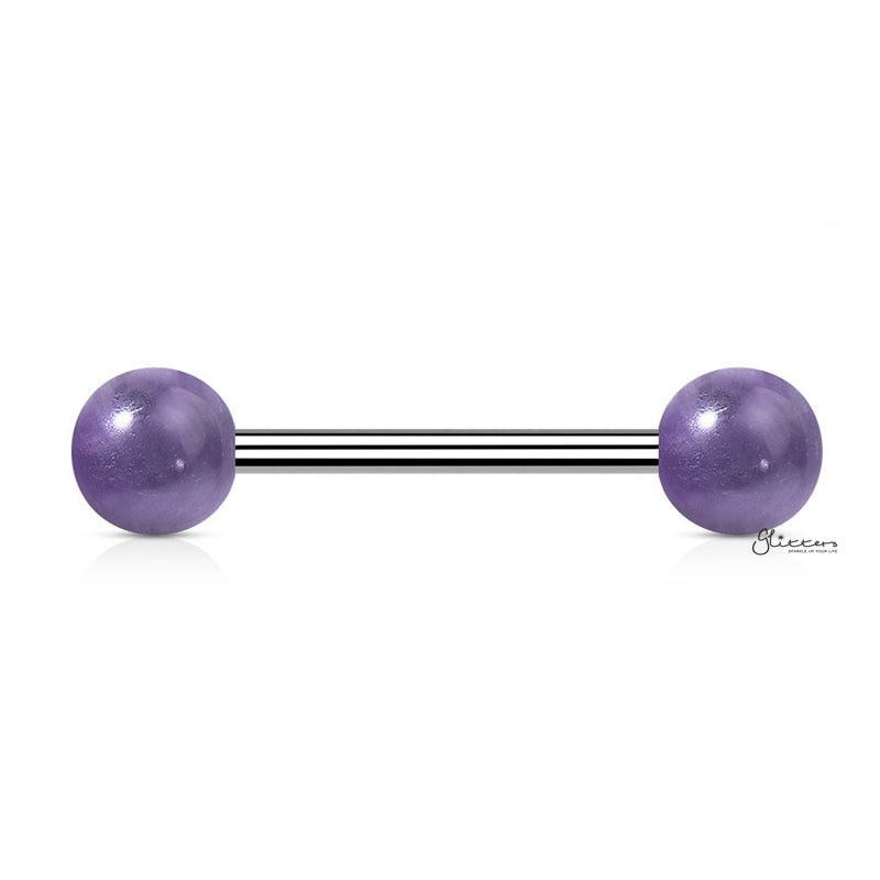 Amethyst Stone Balls Straight Barbell – Tongue | Nipple 12mm