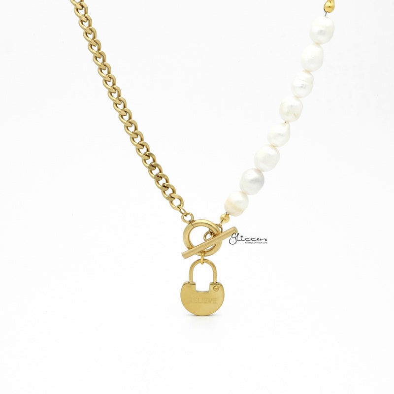 Freshwater Pearls with Stainless Steel Toggle Clasp Chain Necklace