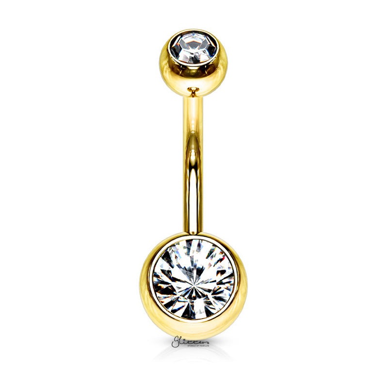 Gold I.P Double Gems Belly Button Navel Rings 10mm Clear
